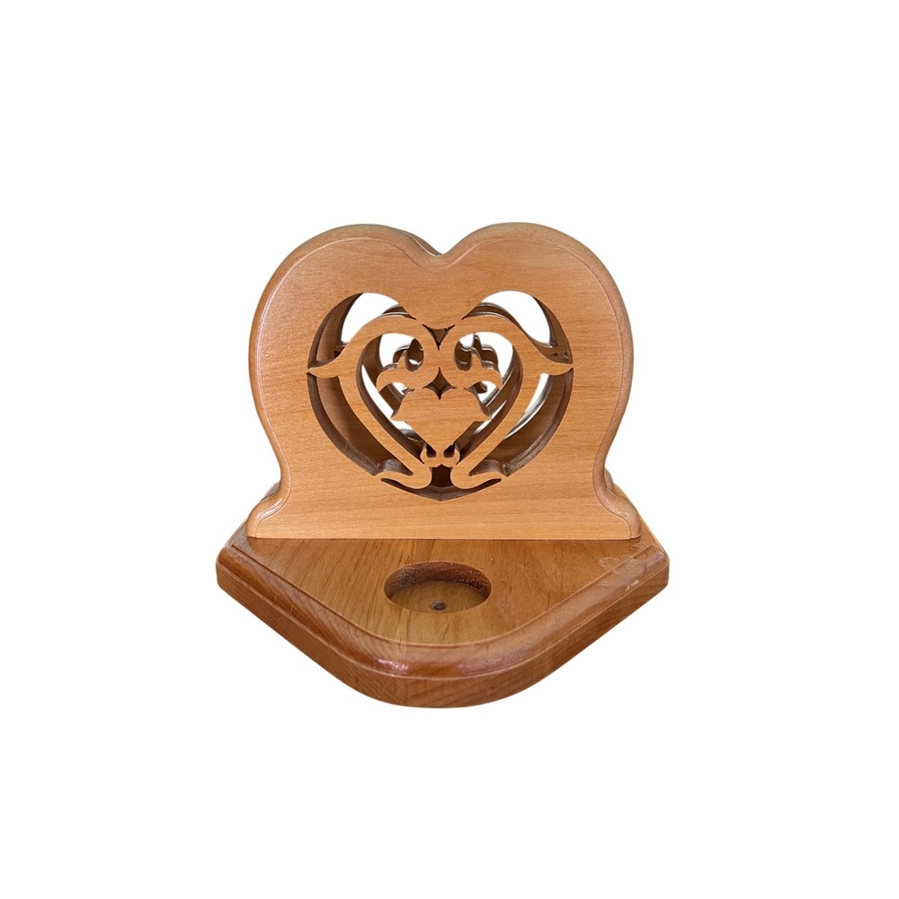 Wooden Heart Napkin Holder Salt & Pepper Shaker Caddy Country Decor Vintage